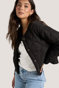 Outerwear: Apex Black Collarless Puffer Jacket