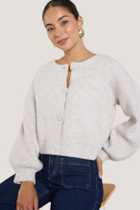 Authentic Oat Marle Chunky Knit Crewneck Cardigan