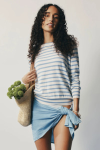 Untouched World: Fountain Sweater | White Linen/Sky Blue