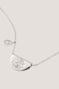 By Charlotte: Sterling Silver Lotus Birthstone Necklace - April - White Topaz
