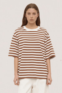 Monte Stripe Cotton Short Sleeve Tee | Earth/Antique White