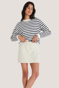 Clear Breton White Black Stripe Crew Neck Jumper