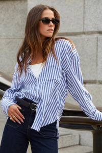 You Got This Blue Stripe Cotton Oversized Shirt