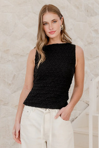 Untamed Black Lace Sleeveless Boatneck Top