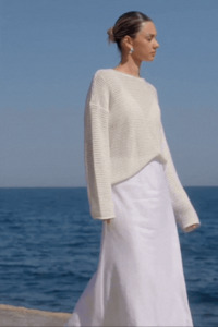 Lagos White Linen Blend Bias Maxi Skirt