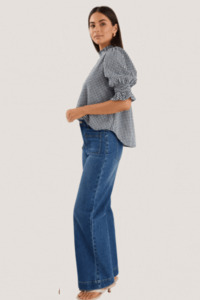 Affection Navy Gingham High Neck Top