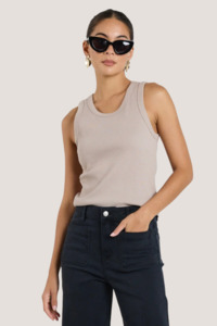 Under 50: Cobble Taupe Rib Cutaway Tank