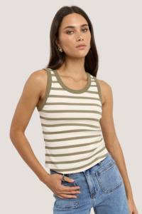 Cobble Khaki Ivory Stripe Rib Cutaway Tank