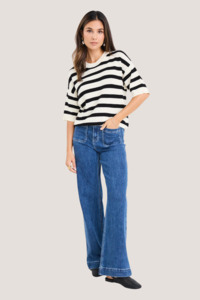 Under 150: Border Black Stripe Boxy Knit Tee