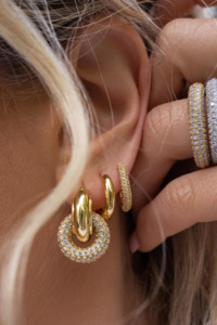 Luv Aj: The Pave Interlock Hoops | Gold