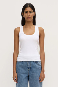 Tees: Robyn Scoop Neck Rib Tank | White