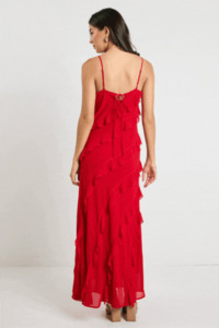 Maxi Dresses: Galore Flame Bias Ruffle Slip Maxi Dress