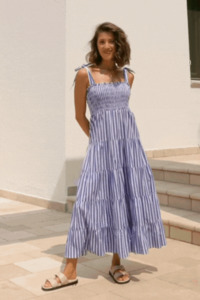Isabella Bright Blue Stripe Strappy Tiered Maxi Dress
