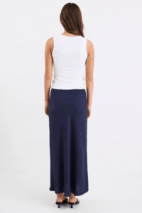Maxi Dresses: Bliss Navy Linen Bias Midi Skirt