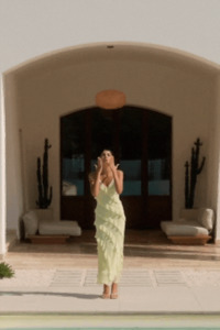 Galore Butter Bias Ruffle Slip Maxi Dress