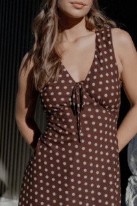 Maxi Dresses: Infinity Chocolate Polka Dot Sleeveless Bias Midi Dress
