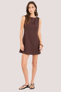 Venice Chocolate Boat Neck Fitted Mini Dress