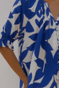 Tops 1: Antic Bright Blue Abstract Button Front SS Top