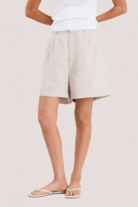 Literal Natural Linen Pleat Front Shorts
