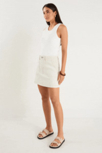 Orchard Ecru Denim Pocket Front Mini Skirt