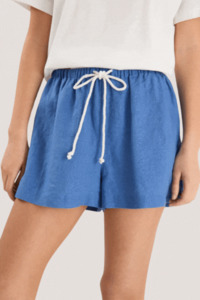 Drift Cornflower Blue Linen Pull On Shorts