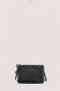 Monogram Double Zip Pounch Nappa Leather Black