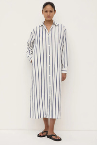 Nara Stripe Shirt Dress | White/True Navy
