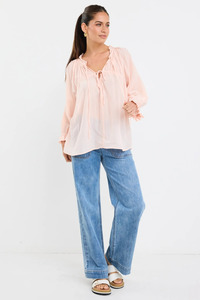 Expression Rosewater Voile SS Tie Front Top