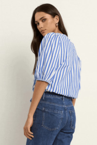 Among The Brave: Cameron Bright Blue Stripe Tie Front SS Top