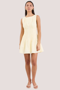 Mini Dresses: Backstage Yellow Pintuck Bodice Mini Dress