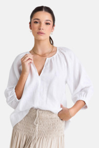 Tops 1: Revolutionary White Linen Relaxed LS Top