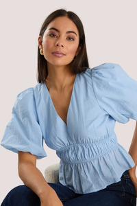 Under 100: Vexing Ice Blue Puff Sleeve V Top