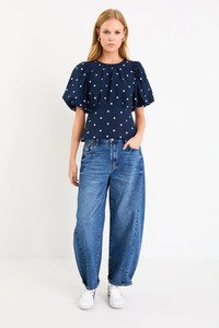 Finali Navy Polka Dot Bubble Sleeve Top