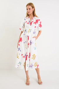 Dresses 1: Jasmine Cream Poppy Floral Puff Sleeve Long Shirt Dress