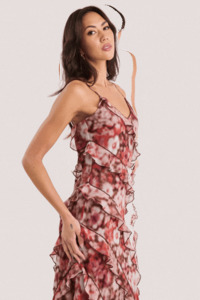 Galore Autumn Bloom Bias Ruffle Slip Maxi Dress