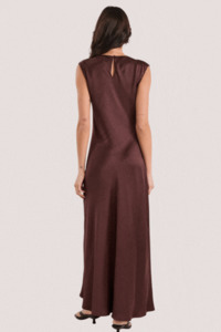 Maxi Dresses: Fruition Chocolate Satin Bias Maxi Dress