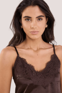 Tops 1: Noir Chocolate Satin Lace Trim Cami