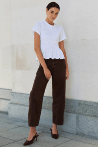 Jeans And Pants: Varsity Chocolate Forward Seam Barrel Jeans