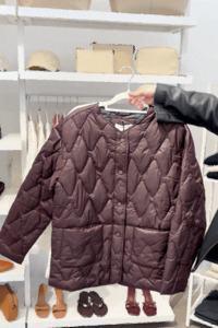Frankly Chocolate Boxy Snap Front Puffer Jacket