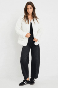 Outerwear: Frankly Ecru Boxy Snap Front Puffer Jacket