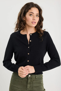 Replica Black Cotton Cashmere Crewneck Cardigan