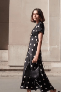 Maxi Dresses: Chariot Black Polka Dot Bias Flutter Sleeve Maxi Dress