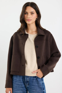 Outerwear: Ranger Chocolate Marle Wool Blend Soft Jacket