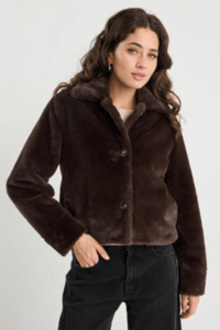 Outerwear: Lodge Chocolate Faux Fur Jacket