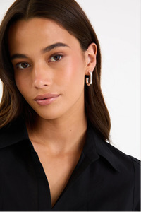 Rectangle Silver Huggie Earring
