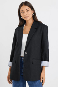 Dock Black Ramie Rolled Sleeve Blazer