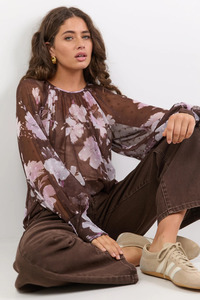 Tops 1: Cosmopolitan Cocoa Blossom Crew Neck Long Sleeve Top