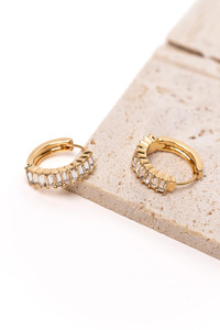 Clear Rectangle Diamante Gold Hoop Earrings