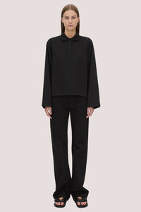 Moreno Long Sleeve Polo Top | Black