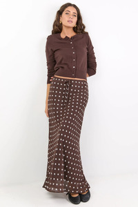 Rally Chocolate Polka Dot Georgette Tie Waist Bias Maxi Skirt
